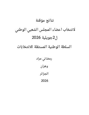 النتائج المؤقتة لانتخاب اعضاء المجلس الشعبي الوطني