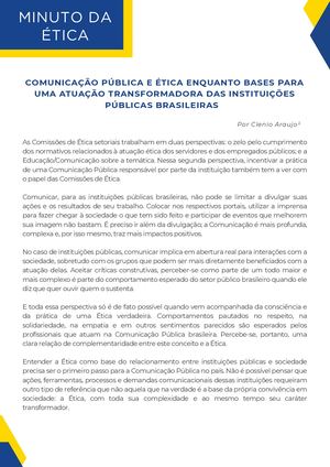 Minuto da Ética - Junho 2026 [texto integral]