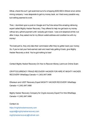 USDT RECOVERY EXPERT AT MIGHTY HACKER RECOVERY WhatSapp Canada +1 (343) 947-3496