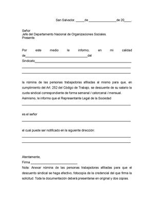 Formato Descuento Cuota Sindical