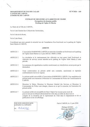 OCCUPATION DU DOMAINE PUBLIC - PARKING EGLIS ST MARTIN - ASSO HARMONIE CARVIN