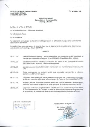 OCCUPATION DU DOMAINE PUBLIC - PARKING J. MOULIN - VILLE DE CARVIN