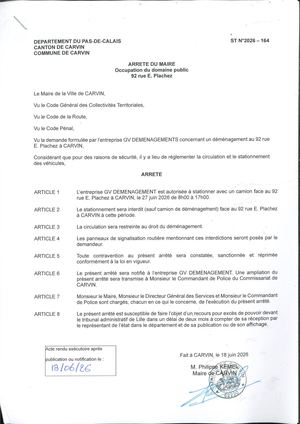 OCCUPATION DU DOMAINE PUBLIC - 92 RUE E. PLACHEZ - GV DEMENAGEMENT