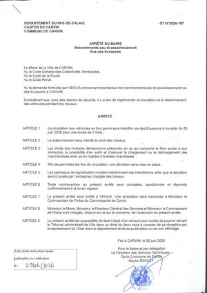 TRAVAUX DE BRANCHEMENTS EAU ET ASSAINISSEMENT - RUE DES ECUSSONS - ENT VEOLIA