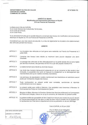 TRAVAUX DE MODIF DE BRANCHEMENT ELEC EN FACADE - 210 RUE F. DE PRESSENSE