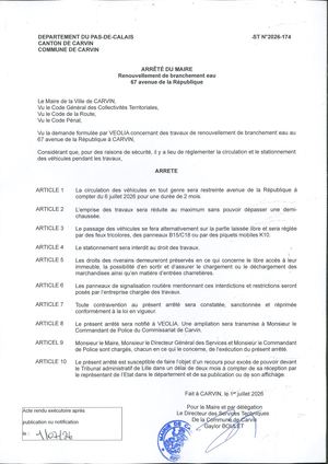 TRAVAUX DE RENOUVELLEMENT BRANCHEMENT EAU - 67 AV DE LA REPUBLIQUE