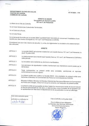 TRAVAUX D OCCUPATION DU DOMAINE PUBLIC - 101 RUE F. PRESSENSE - ENT SNHC