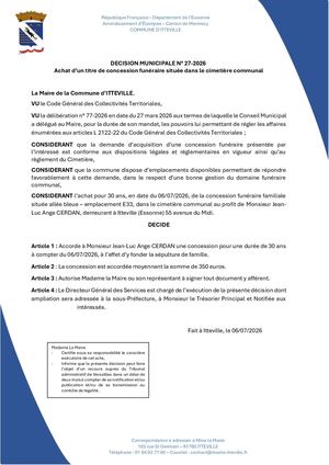 DM 27 2026 - Achat D'un Titre De Concession Funéraire