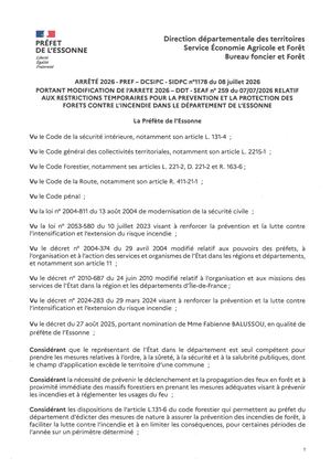 ARRETE MODIFICATIF RESTRICTIONS TEMPORAIRES PREVENTION FORETS
