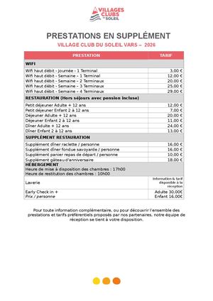 Vars Tarifs 2026