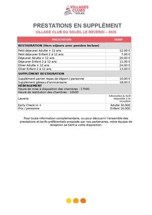 Le Reverdi Tarifs 2026