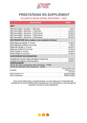 Soustons Tarifs 2026