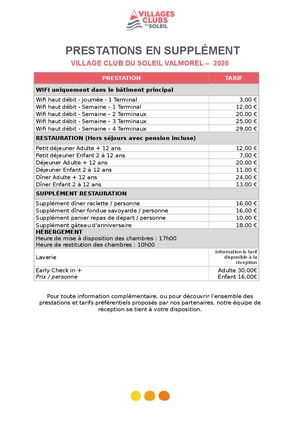 Valmorel Tarifs 2026