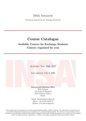 Courses catalogue for exchange per year