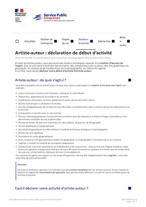 Artiste Auteur Déclaration De Début D'activité | Service Public Entreprendre