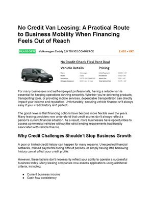 No Credit Van Leasing A Practical Route To Business Mobility