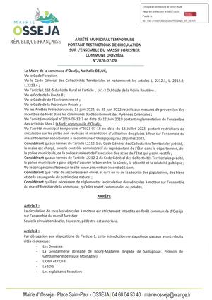 Arrêté municipal restrictions circulation massif forestier
