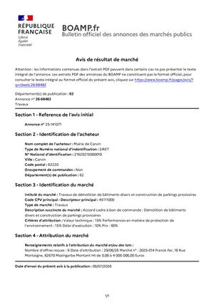 Avis d'attribution n°2025014