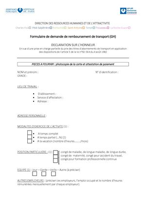 Formulaire De Demande De Remboursement Frais De Transports