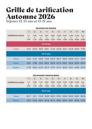 Tarifs Automne 2026 colos
