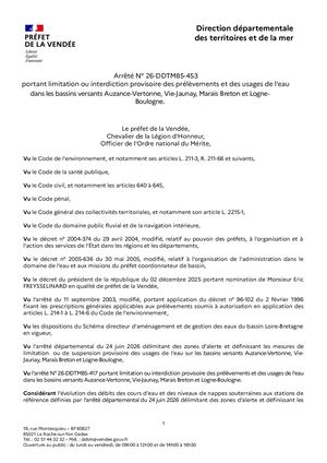 Limitation des usages de l'eau bassin versant Logne et Boulogne