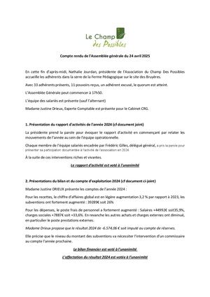 Le Champ Des Possibles - CR AG 24 avril 2025
