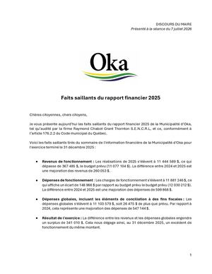 Rapport financier 2025 – Rapport du Maire (discours)