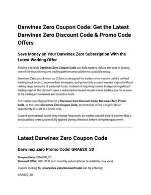 Darwinex Zero Latest Coupon Code: 'GRAB20_20' Gives You 20% Discount On D-Zero Monthly Subscriptions (Latest Working Offer)