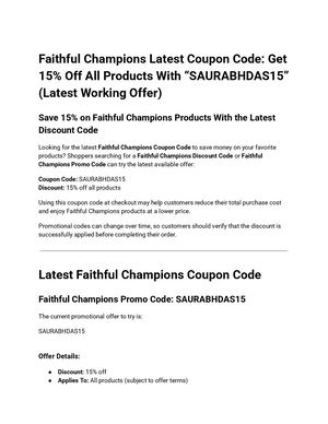 Faithful Champions Latest Coupon Code: 'SAURABHDAS15' Gives You 15% Discount On All Products (Latest Working Offer)