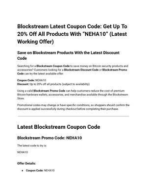 Blockstream Latest Coupon Code: 'NEHA10' Gives You Up To 20% Discount On All Products (Latest Working Offer)