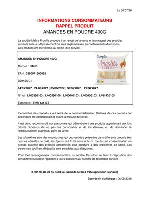 Rappel produit poudre d'amande