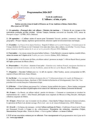 Programmation Conférences L'ailleurs 2026-2027