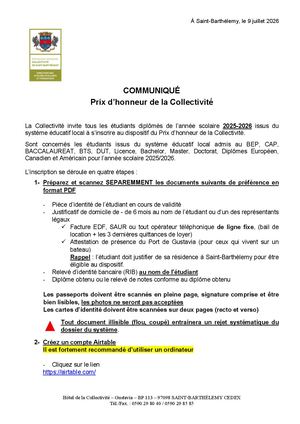 Communiqué Prix D'honneur De La Collectivité 2025 2026