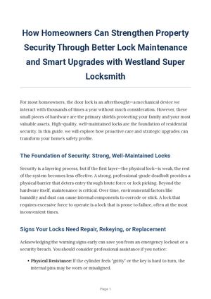 How Homeowners Can Strengthen Property Security Through Better Lock Maintenance And Smart Upgrades With Westland Super Locksmith