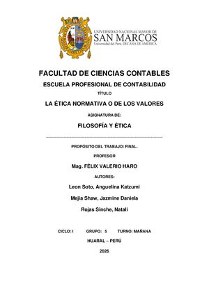 UNMSM La Ética Normativa O De Los Valores