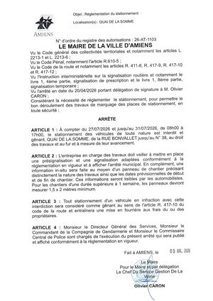26 AT 1103 Réglementation Du Stationnement Quai De La Somme Du 27 07 2026 Au 31 07 2026  - Publiée Le 10 07 2026