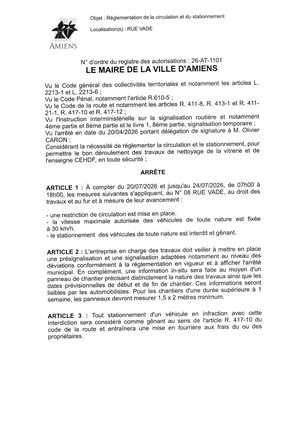 26 AT 1101 Réglementation Du Stationnement Et De La Circulation Rue Vade Du 20 07 2026 Au 24 07 2026  - Publiée Le 10 07 2026