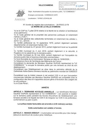 AR1 2026 01076 - 26 PSOC 2178 19 RUE LEON BLUM, LE COMEBACK  COMEBACK CAFE Publiée Le 10 07 2026