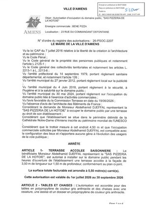 AR1 2026 01077 - 26 PSOC 2207 23 RUE DU COMMANDANT DEFONTAINE, SAS PIZZERIA DE LA HOTOIE BENEPIZZA Publiée Le 10 07 2026