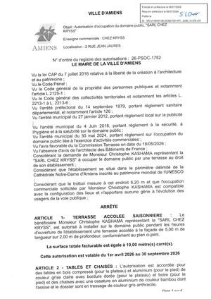 AR1 2026 01078 - 26 PSOC 1752 2 RUE JEAN JAURES, SARL CHEZ KRYSS -Publiée Le 10 07 2026