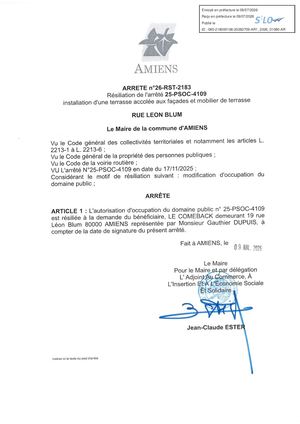 AR1 2026 01080 26 RST 2183- 19 RUE LEON BLUM, LE COMEBACK Publiée Le 10 07 2026