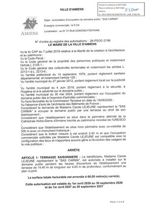 AR1 2026 01082 26 PSOC 2196- 21 RUE DEMOND FONTAINE,SAS CARMA LE 9 34 -Publiée Le 10 07 2026