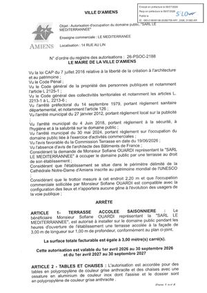 AR1 2026 01083 26 PSOC 2188- 14 RUE AU LIN,SARL LE MEDITERRANNEE -Publiée Le 10 07 2026