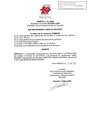 AR1 2026 01086 23 3465- 2 RUE DES BONDES, SARL LE BAOBAR -Publiée Le 10 07 2026