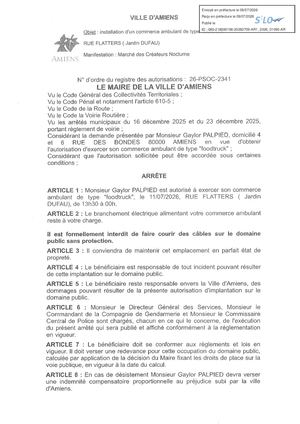 AR1 2026 01095 - 26 PSOC 2341 -RUE FLATTERS MARCHE DES CREATEURS NOCTURNE, INSTALLATION D'UN COMMERCE AMBULANT TYPE FOODTRUCK (JARDIN DUFAU)-Publiée Le 10 07 2026