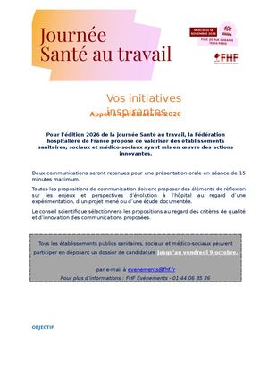 Journée Santé au travail 2026 - Appel à communication libre