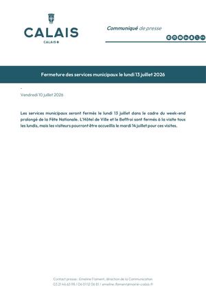 CP - Fermeture des services municipaux Fête Nationale