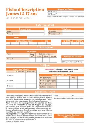 Bulletin Inscription Jeunes Automne 2026