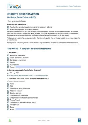 Enquete Satisfaction Rpe Formulaire