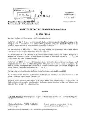 Arrete 1668-2026-Delegation De Fonctions A Compter Du 16-07-2026-Publié Le 10 07 2026